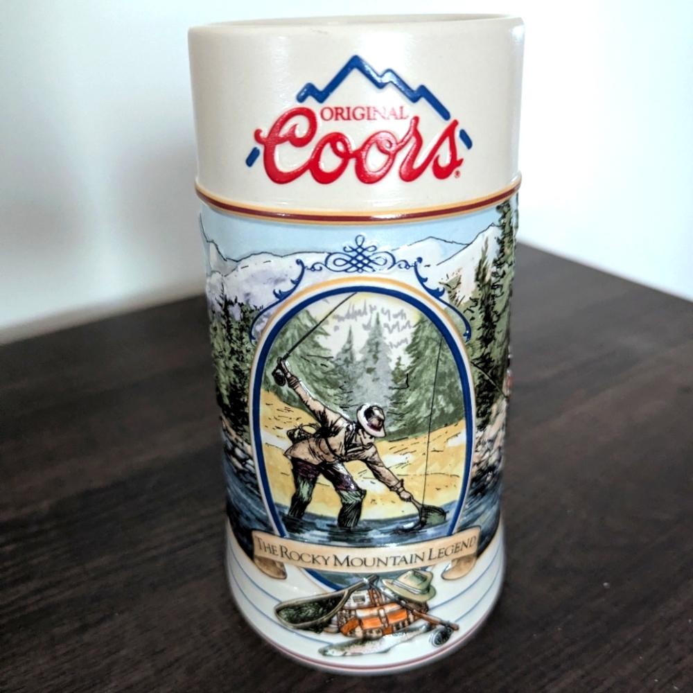 Coors Beer Stein Rocky Mountain Legend Fisherman